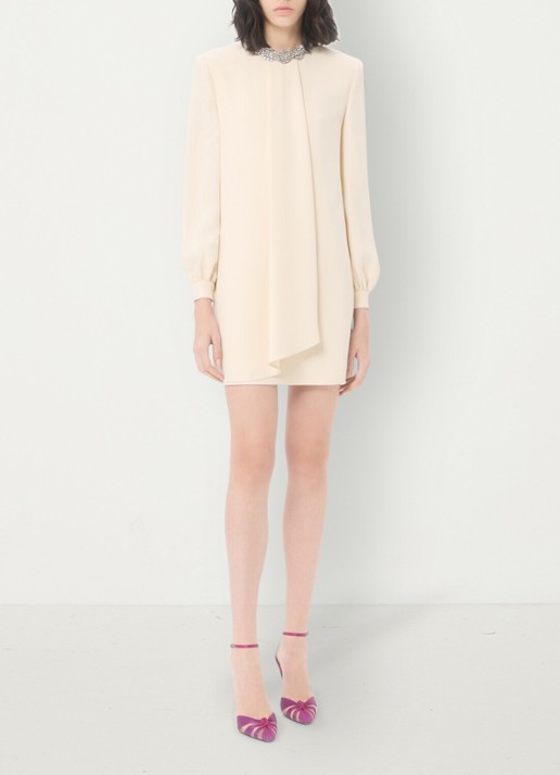 Valentino Garavani Mini tuniekjurk van zijde met strass - voorkant 3 creme