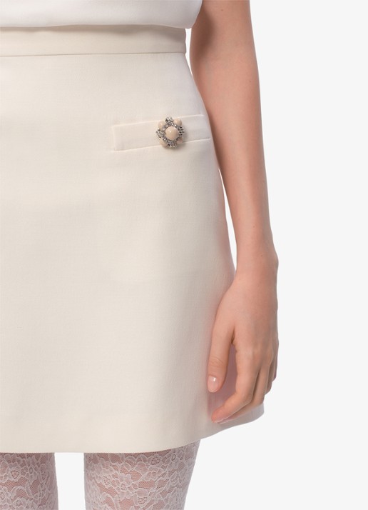 Valentino Garavani Minirok in zijdeblend met sierknopen - detail 3 gebroken wit