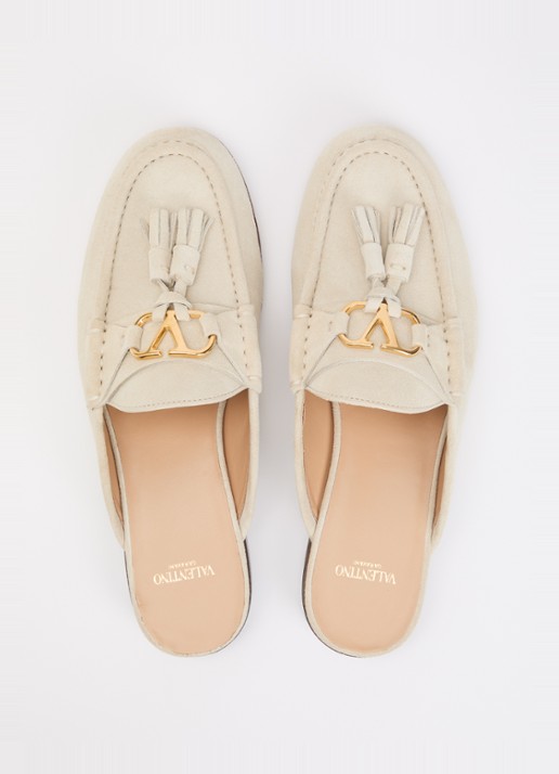 Valentino Garavani Muiltje van suède met franjes - detail 2 beige