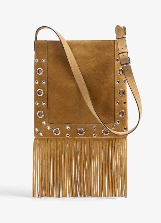 Valentino Garavani Nellcôte crossbodytas van suède met studs en franjes - achterkant 8 bruin