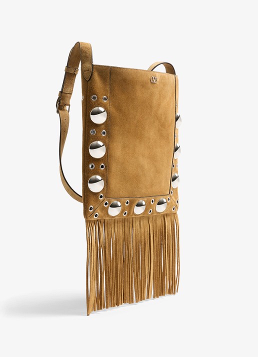 Valentino Garavani Nellcôte crossbodytas van suède met studs en franjes - detail 3 bruin