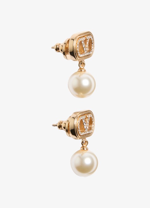 Valentino Garavani Oorstekers met hanger en logo - detail goud