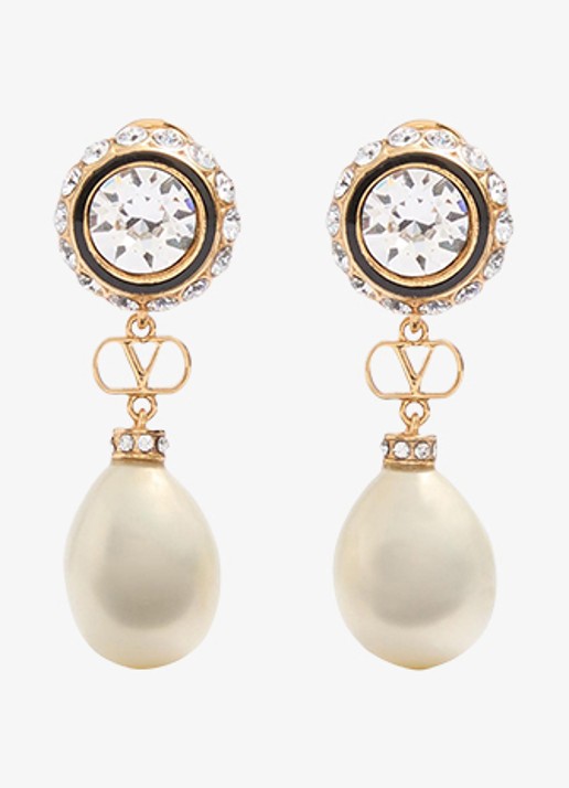 Valentino Garavani Oorstekers met kristal en parel - voorkant transparant