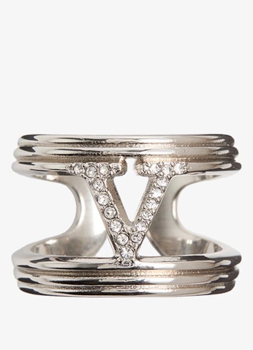 Valentino Garavani Ovalette ring met logo - detail zilver