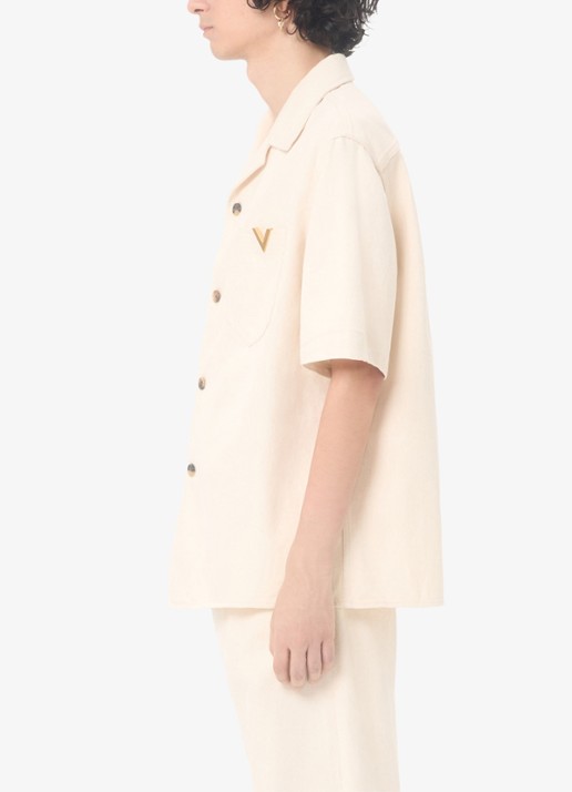 Valentino Garavani Oversized fit overhemd van denim met borstzak - detail 3 creme