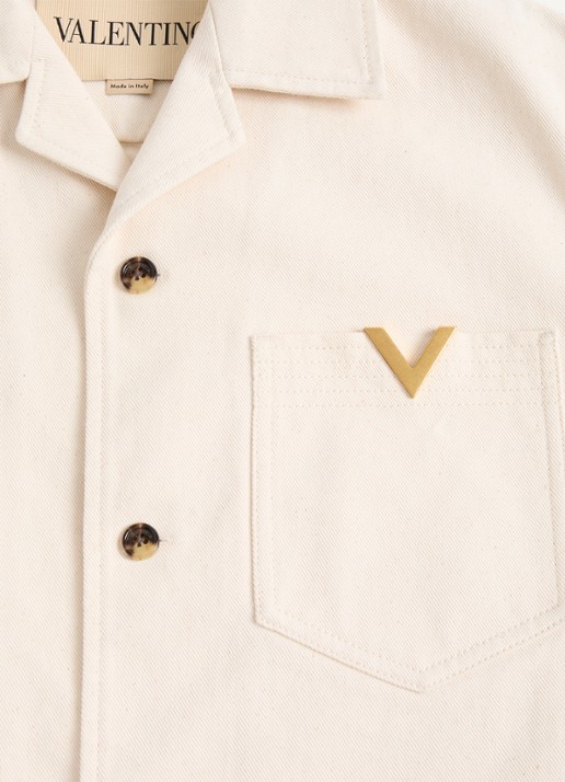 Valentino Garavani Oversized fit overhemd van denim met borstzak - detail 6 creme