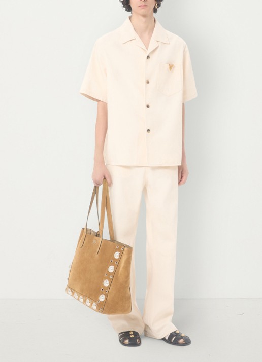 Valentino Garavani Oversized fit overhemd van denim met borstzak - voorkant 8 creme