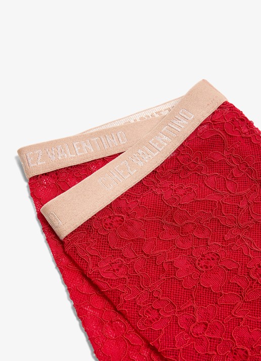 Valentino Garavani Panty van kant met logoband - detail 5 rood