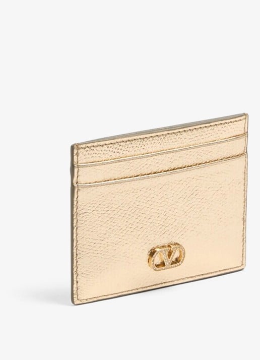 Valentino Garavani Pasjeshouder van kalfsleer met metallic finish - voorkant 2 goud
