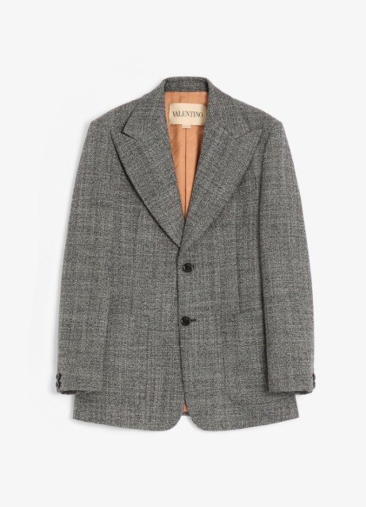 Valentino Garavani Regular fit colbert van scheerwol met gemêleerd dessin - voorkant 2 zwart