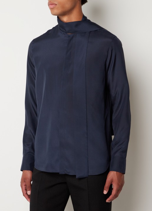 Valentino Garavani Regular fit overhemd van zijde met sjaalkraag - detail 3 donkerblauw