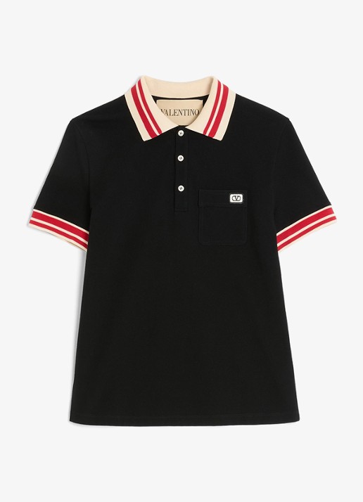 Valentino Garavani Regular fit polo met getipte boorden - voorkant zwart