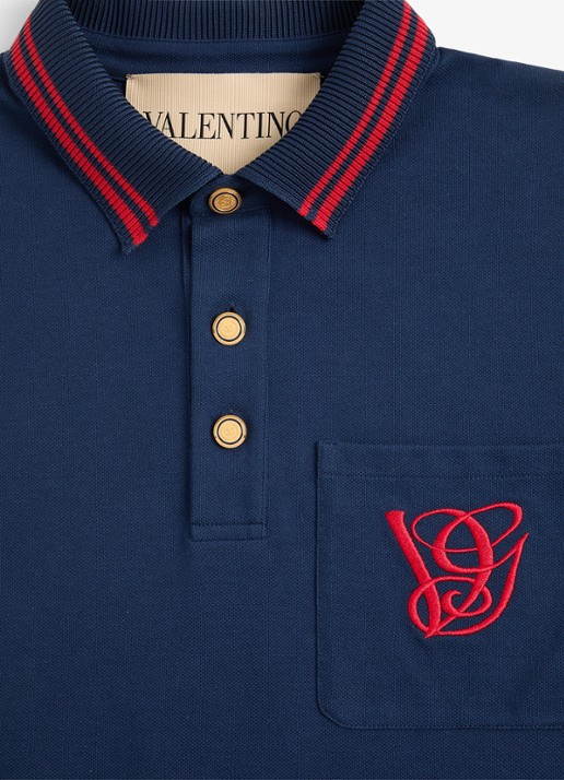 Valentino Garavani Regular fit polo met logoborduring - detail 7 donkerblauw