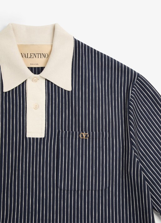 Valentino Garavani Regular fit polo met streepprint - detail 2 donkerblauw