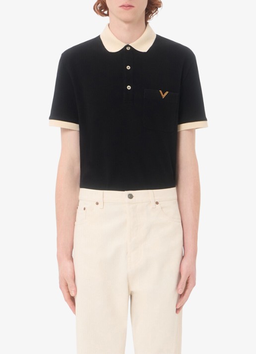 Valentino Garavani Regular fit polo van piqué katoen met borstzak