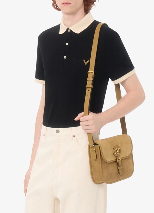 Valentino Garavani Regular fit polo van piqué katoen met borstzak - detail 4 zwart