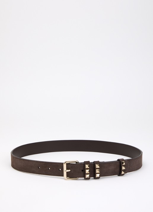 Valentino Garavani Riem van kalfssuède met studs - voorkant bruin