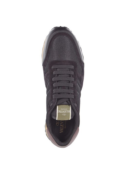 Valentino Garavani Rockrunner sneaker met suède details - detail zwart