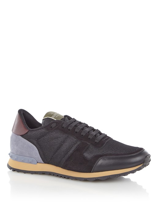 Valentino Garavani Rockrunner sneaker met suède details - voorkant 4 zwart