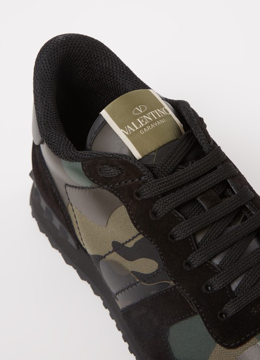 Valentino Garavani Rockrunner sneaker van leer met suède details - detail 4 legergroen