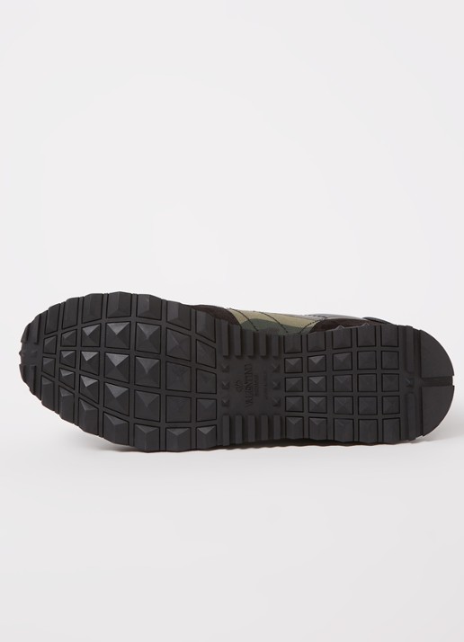Valentino Garavani Rockrunner sneaker van leer met suède details - detail 5 legergroen