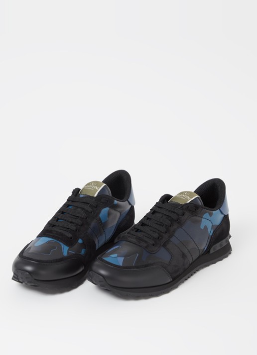 Valentino Garavani Rockrunner sneaker van leer met suède details - detail blauw