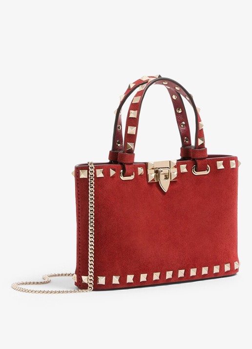 Valentino Garavani Rockstud mini handtas van suède - voorkant 6 rood