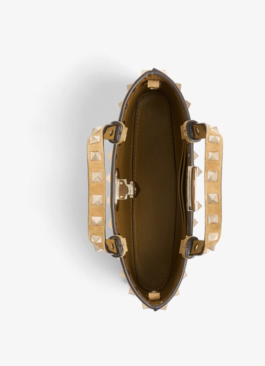Valentino Garavani Rockstud mini handtas van suède - detail 3 camel