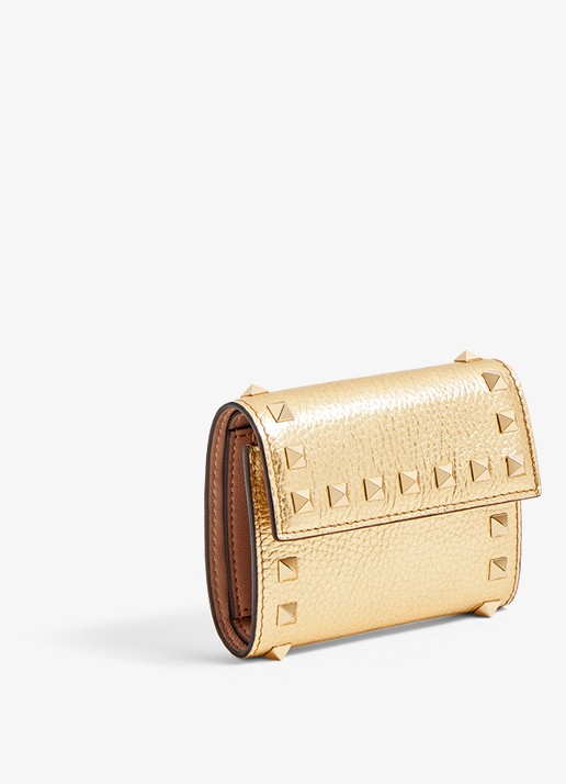 Valentino Garavani Rockstud portemonnee van kalfsleer met metallic finish - detail 4 goud