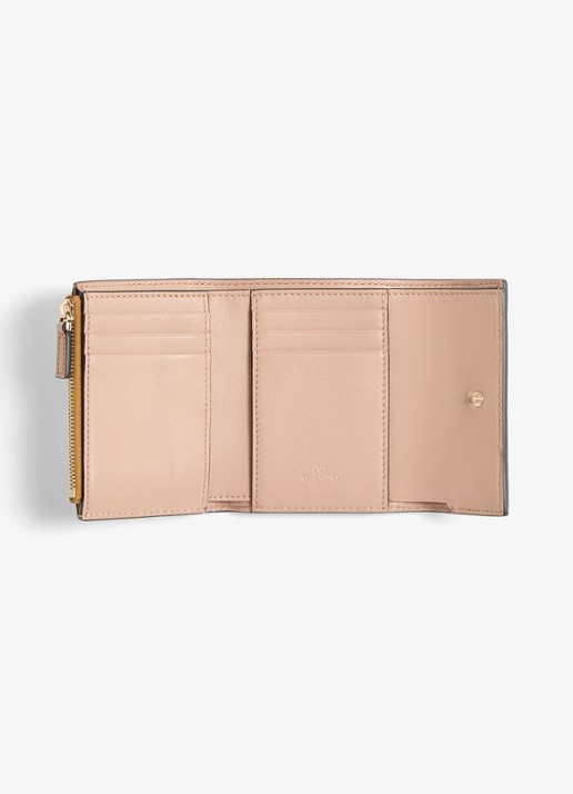 Valentino Garavani Rockstud portemonnee van kalfsleer met metallic finish - voorkant 3 goud