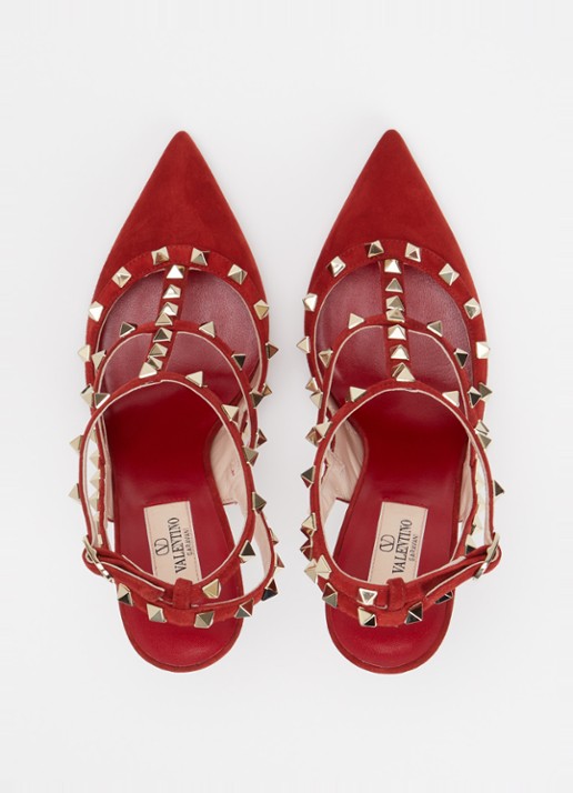 Valentino Garavani Rockstud pump van suède met studs - detail 3 rood
