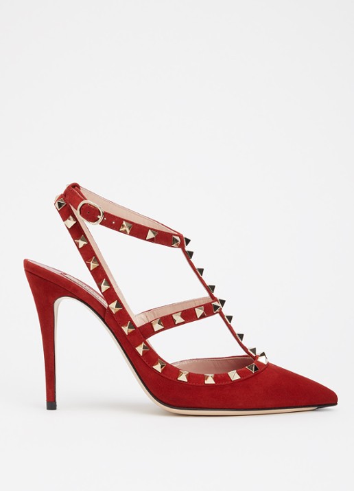 Valentino Garavani Rockstud pump van suède met studs - voorkant 6 rood