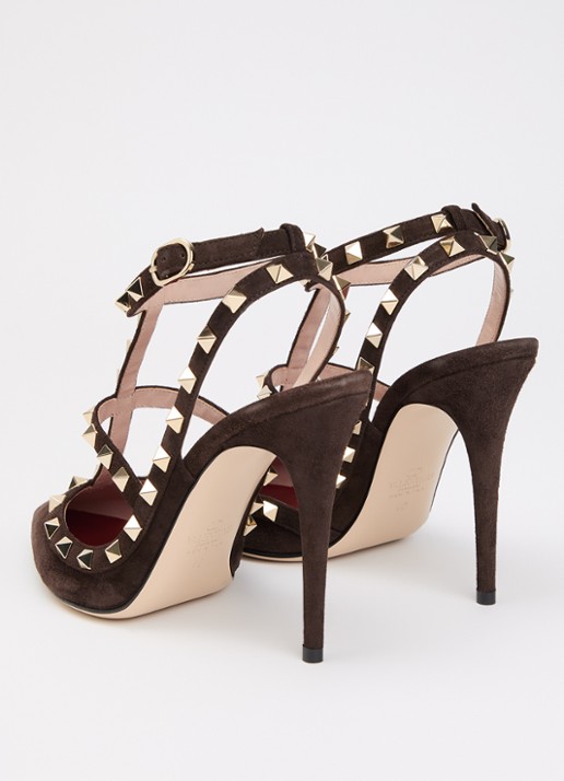 Valentino Garavani Rockstud pump van suède met studs - achterkant 5 donkerbruin