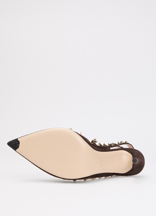 Valentino Garavani Rockstud pump van suède met studs - detail 3 donkerbruin