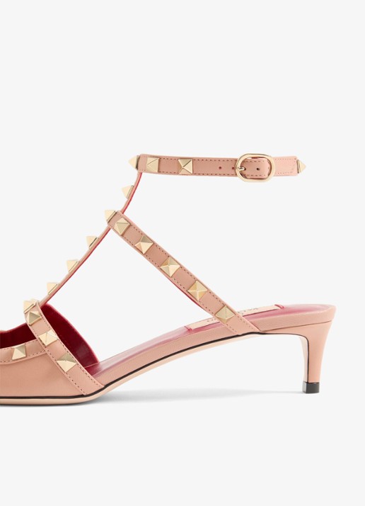 Valentino Garavani Rockstud sandalette van geitenleer met studs - detail 3 roze
