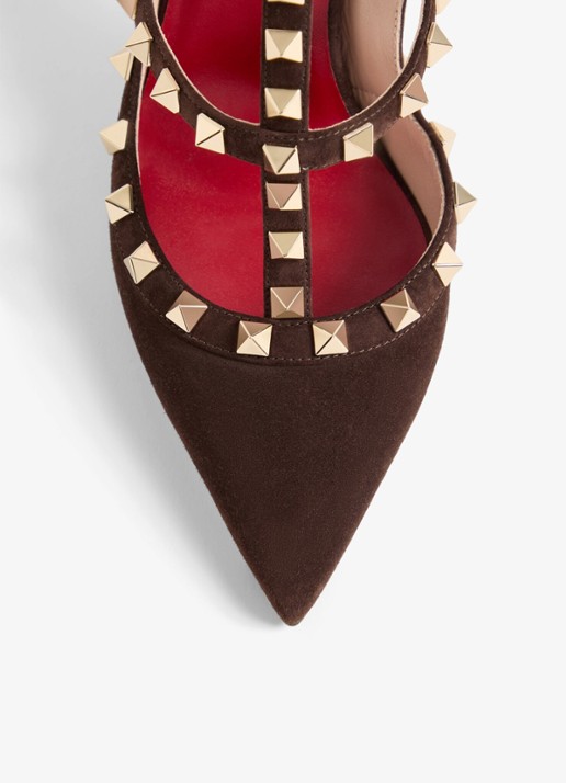 Valentino Garavani Rockstud sandalette van geitensuède met studs - detail 6 donkerbruin
