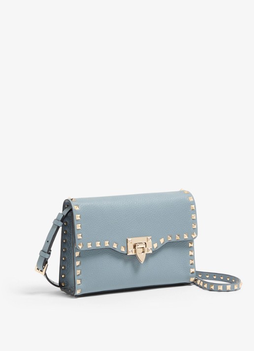 Valentino Garavani Rockstud Small crossbodytas van kalfsleer met studs - voorkant 6 blauwgrijs