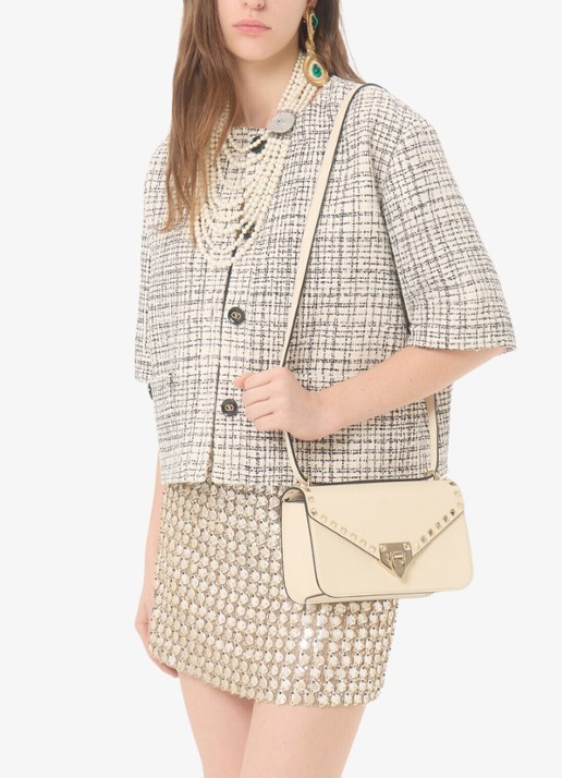 Valentino Garavani Rockstud Small schoudertas van kalfsleer - voorkant 7 creme