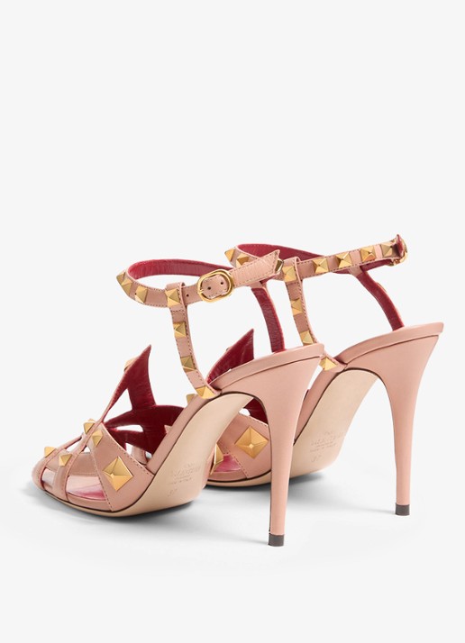 Valentino Garavani Sandalette van geitenleer met studs - achterkant oudroze