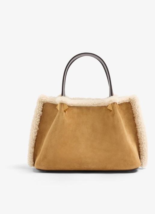 Valentino Garavani Shopper van kalfssuède met bloemborduring - achterkant 6 camel
