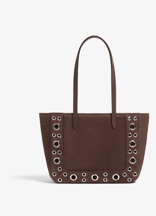 Valentino Garavani Shopper van suède met borduring - achterkant 6 donkerbruin