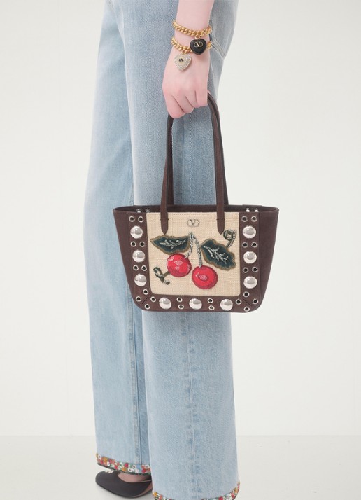 Valentino Garavani Shopper van suède met borduring - voorkant 5 donkerbruin
