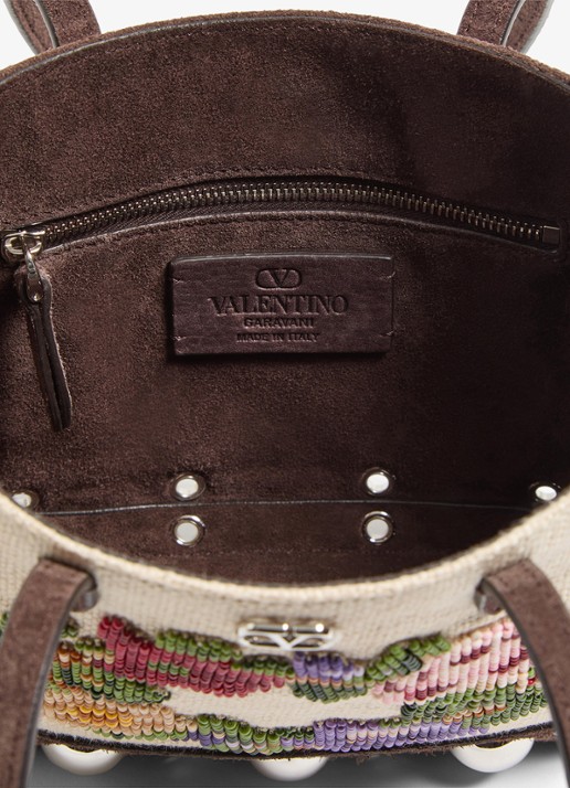 Valentino Garavani Shopper van suède met kralendecoratie - detail 3 donkerbruin