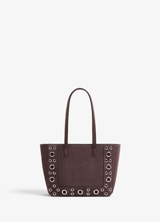 Valentino Garavani Shopper van suède met studs - achterkant 6 donkerbruin