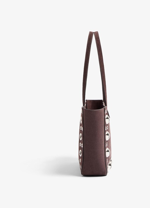 Valentino Garavani Shopper van suède met studs - detail 2 donkerbruin
