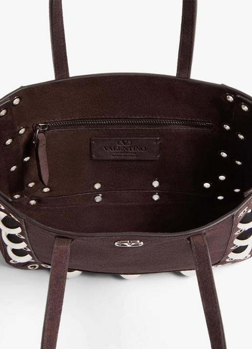 Valentino Garavani Shopper van suède met studs - detail 4 donkerbruin