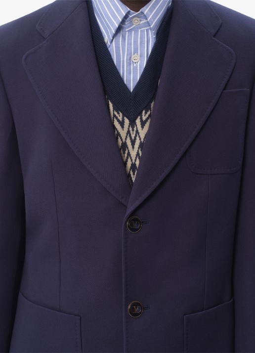 Valentino Garavani Slim fit colbert van scheerwol met opgestikte zakken - detail 3 donkerblauw