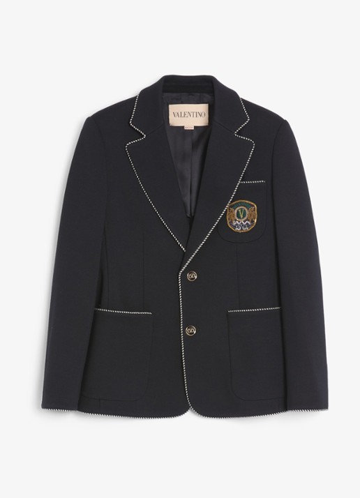 Valentino Garavani Slim fit colbert van scheerwol met opgestikte zakken - voorkant 2 zwart