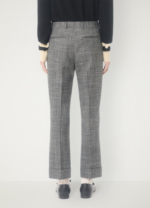 Valentino Garavani Slim fit pantalon van scheerwol met gemêleerd dessin - achterkant 6 grijsmele