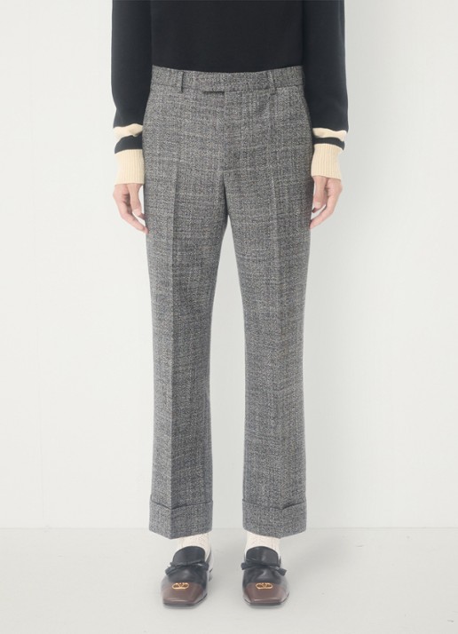 Valentino Garavani Slim fit pantalon van scheerwol met gemêleerd dessin - detail 3 grijsmele